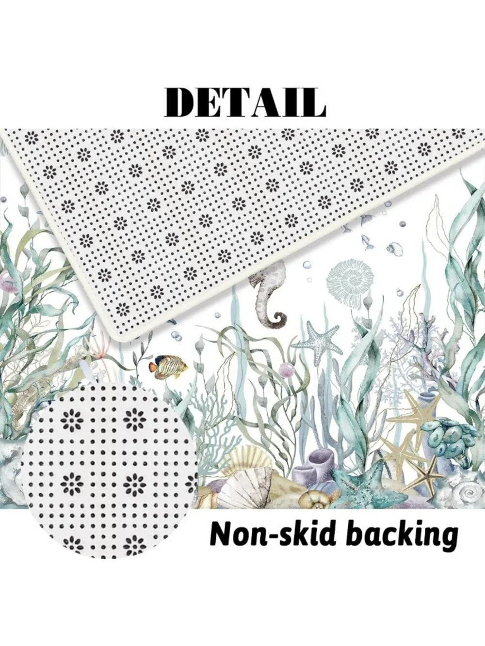 Nautical Beach Shower Curtain Set with Seashells, Starfish & Non-Slip Rugs